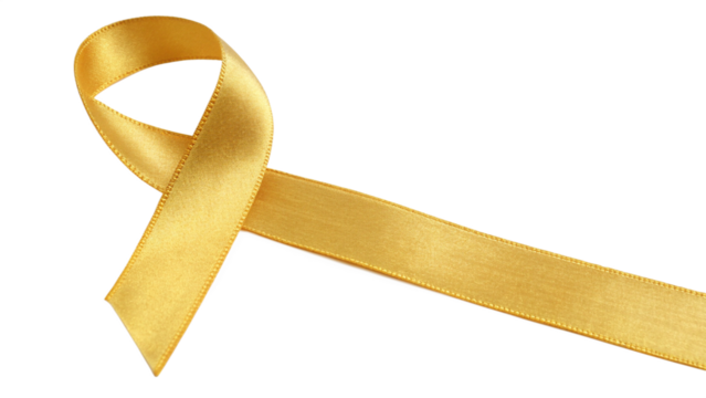 Gold Ribbon Symbolizing Childhood Cancer Awareness on a Black Background