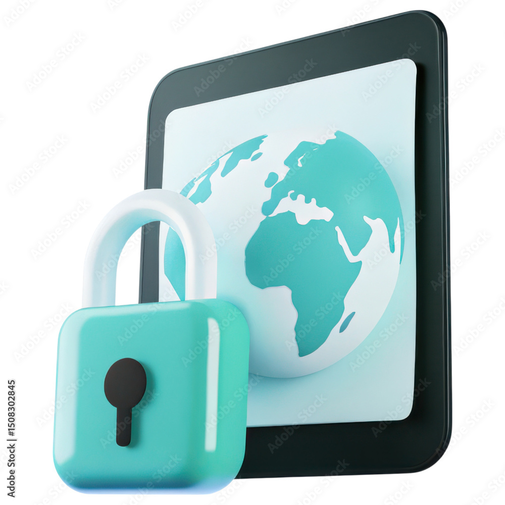 Aufkleber vpn proxy protection concept. digital globe with a padlock symbolizing security.