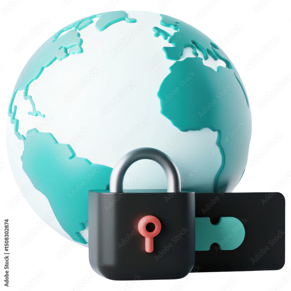 Poster vpn proxy protection concept. globe with a padlock symbolizing security and privacy.