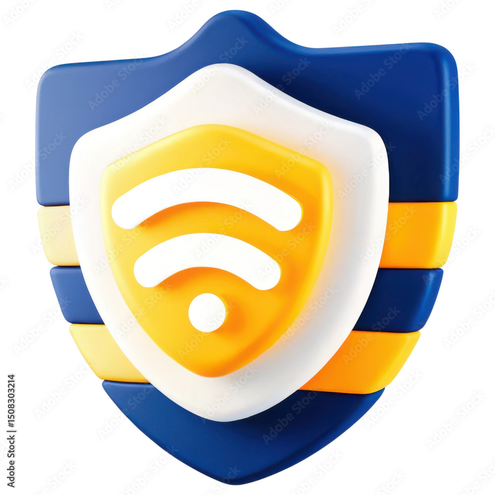 Poster vpn proxy protection concept. 3d shield with wi-fi signal design