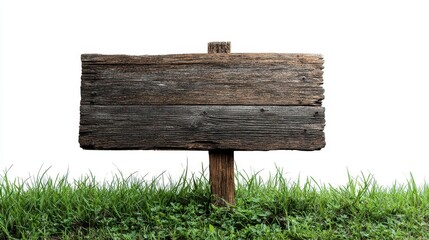 Naklejka premium Wooden Signboard on Grass With White Background Space