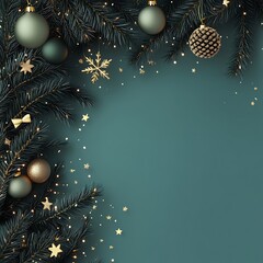 Festive christmas decorations arranged on a teal background.