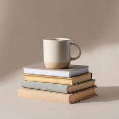 Serene coffee break with stylish mug and books minimalist setting modern lifestyle warm colors