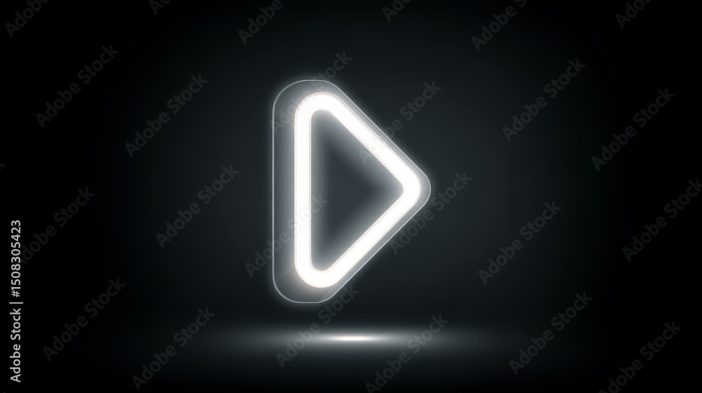 Poster a sleek glowing play button icon on a dark background for modern digital projects.