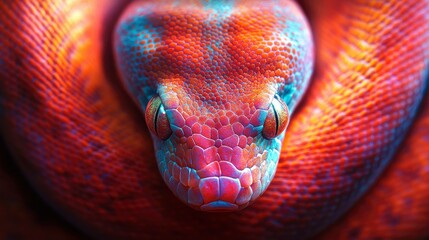 Vivid Red and Blue Python Close-up Scales and Eyes