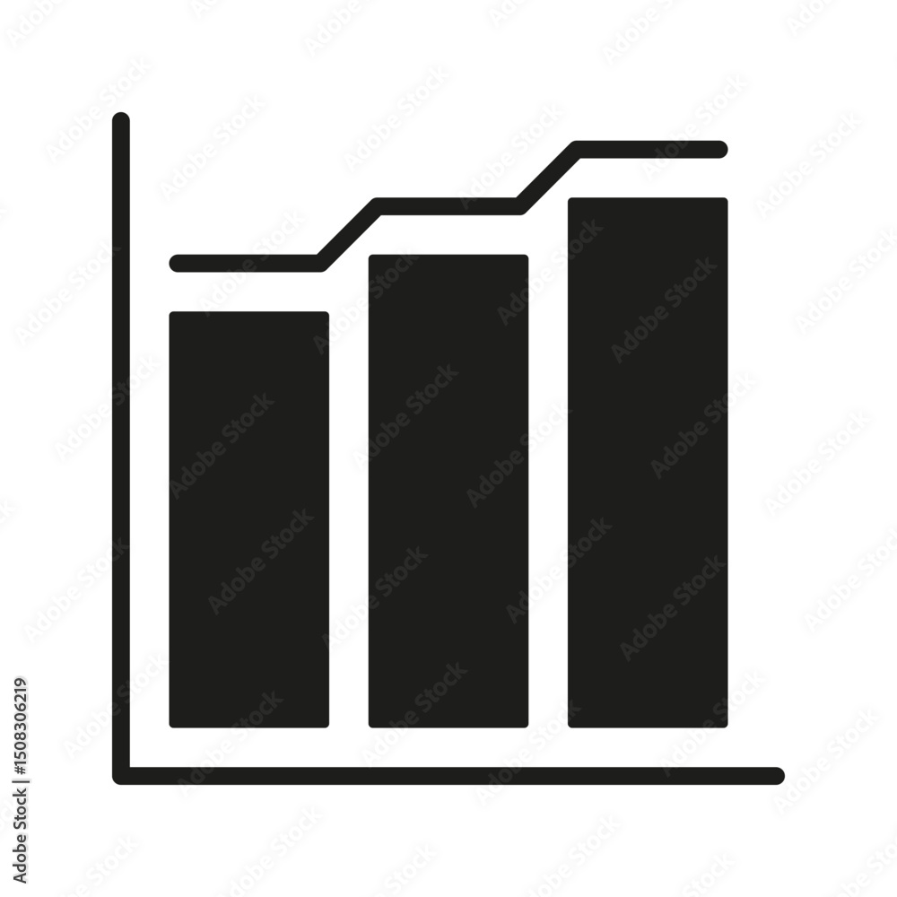 Poster bar chart with line graph solid icon. data analysis, business growth, and financial performance trac