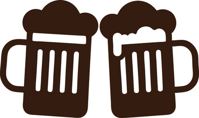 Two Frothy Beer Mugs Clinking Together in a Celebration Vector Design