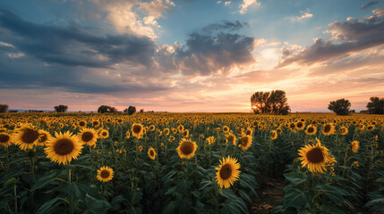 Obraz premium sunflower field at sunset