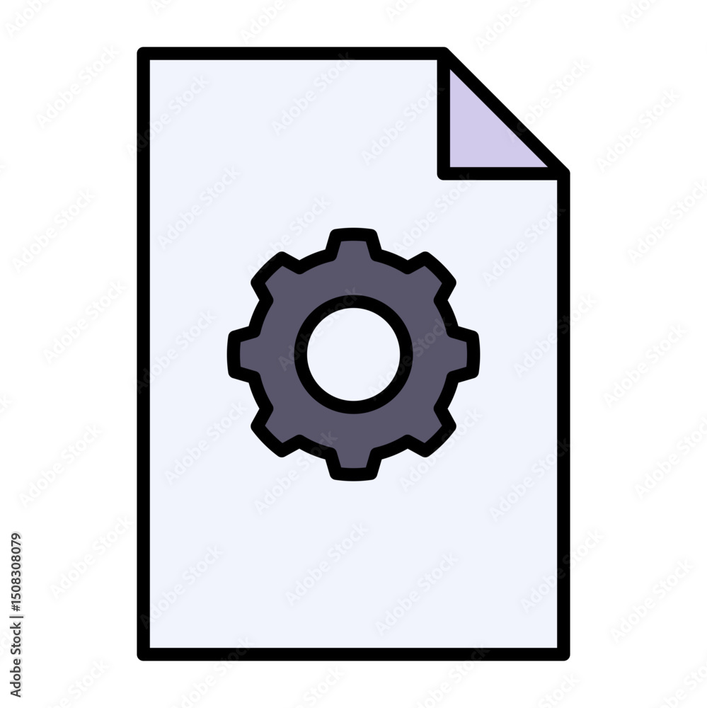 Poster file settings icon: document with gear symbol. configuration, customization, and preferences concept
