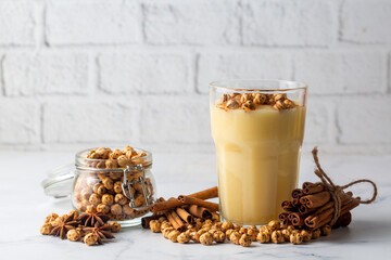 Traditional Turkish drink with roasted chickpea Boza or Bosa