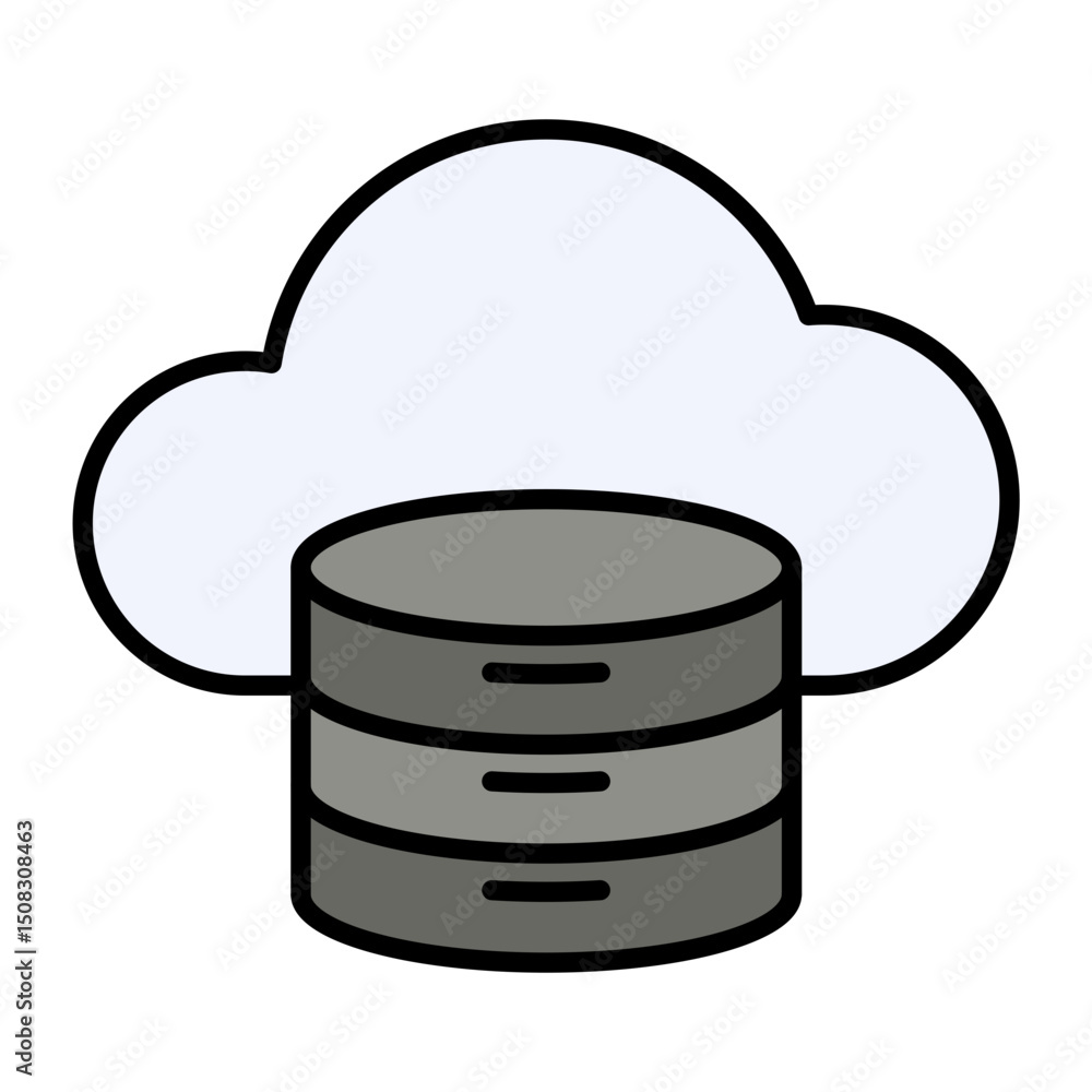 Poster cloud database icon: data storage & computing technology symbol. modern filled vector for big data, 