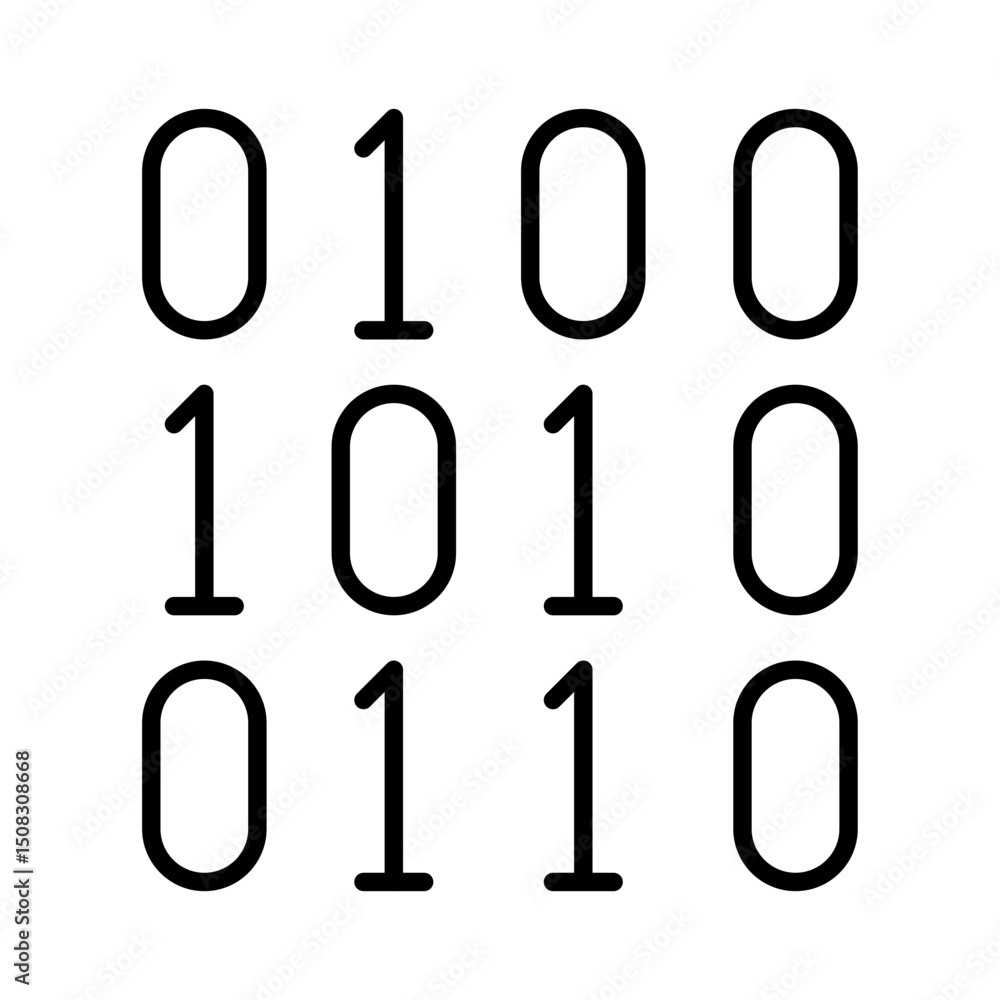 Poster binary code icon: digital data, programming, cyber security, artificial intelligence, technology con