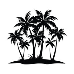 Fototapeta premium Palm tree silhouettes at sunset create a tropical beach island paradise vector illustration