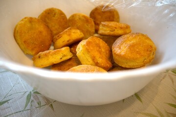 Potato patties in a bowl