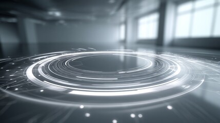 Fototapeta premium Abstract futuristic background with glowing circular patterns and light effects.