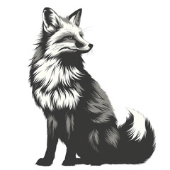 Obraz premium Minimal Fox Silhouette Vector – Black Standing Fox with Curled Tail on White Background
