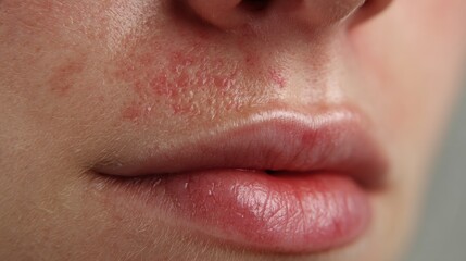 Fototapeta premium Close-up of a person's lips showing skin irritation and dryness.