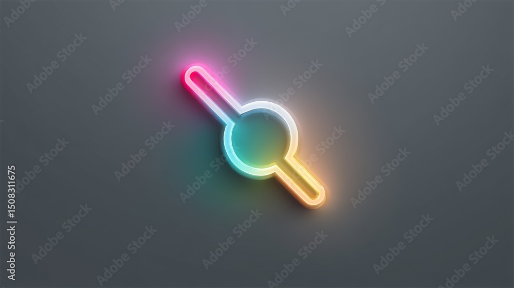 Poster colorful neon light design with an abstract circular shape on a dark background.