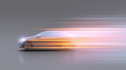 Dynamic car in motion, showcasing speed and modern design with streaks of light.