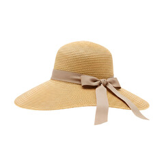 Beige Straw Sun Hat with Taupe Ribbon Bow