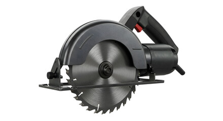 Black and Silver Circular Saw with Rotating Blade on Transparent Background