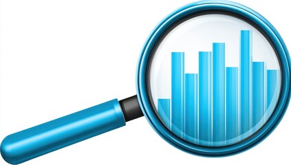 Magnifying glass focusing on blue bar graph