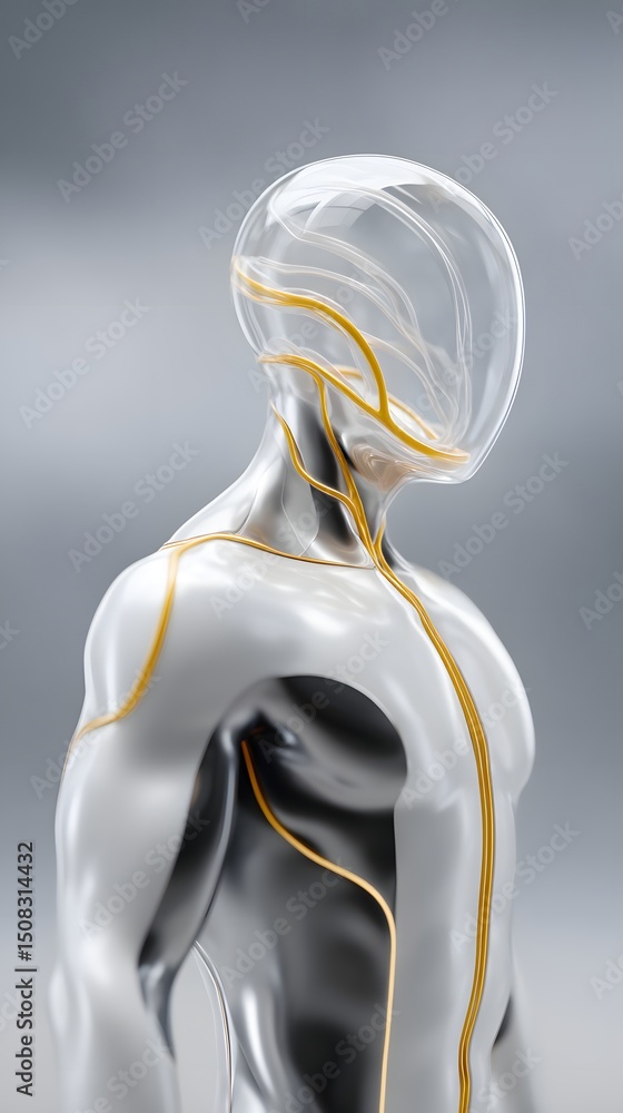 Poster hyper-realistic portrait of a futuristic astronaut with a transparent helmet displaying an interacti
