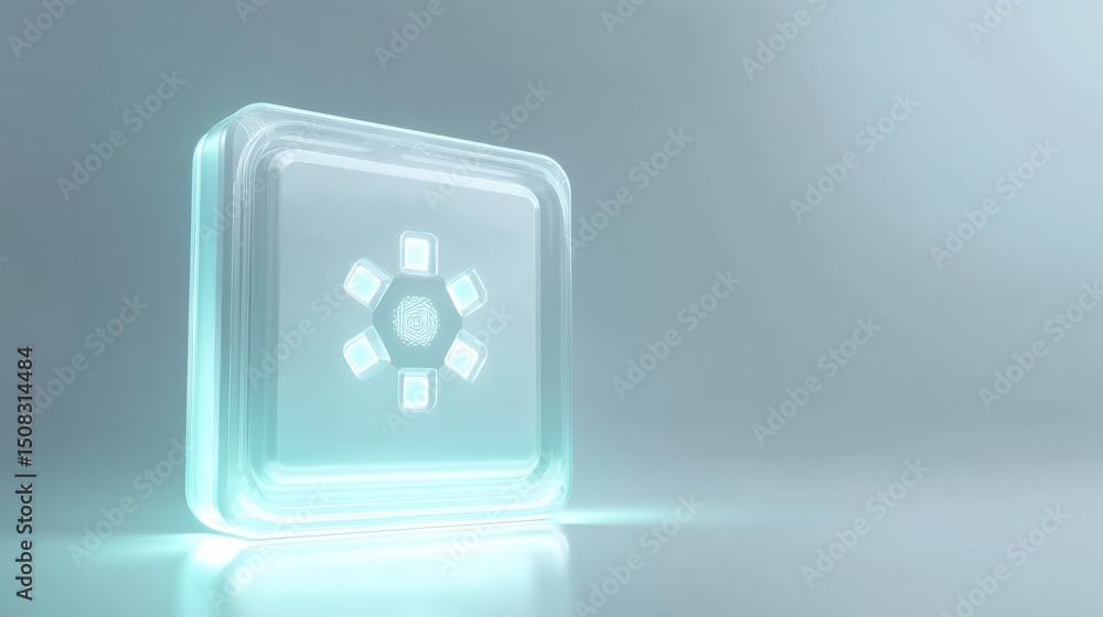 Poster futuristic glowing button on a smooth surface representing innovation and digital design.