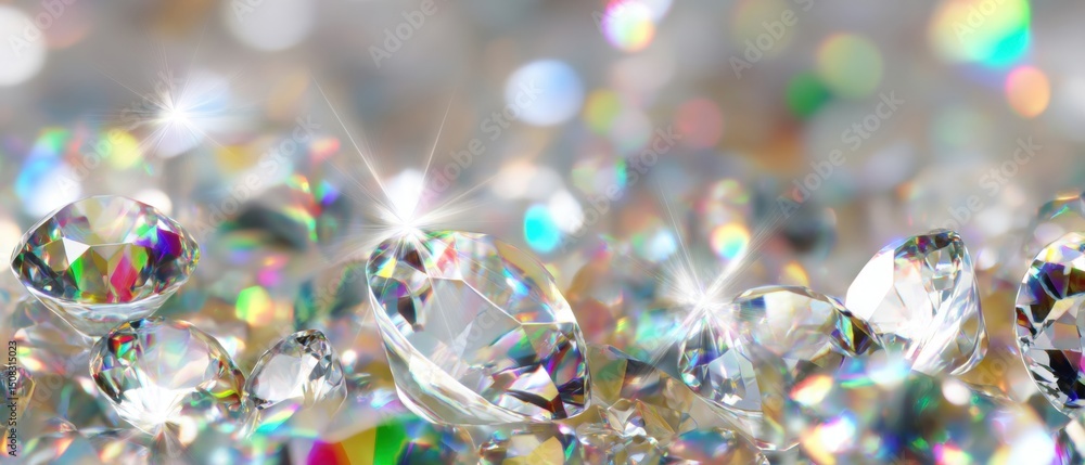 Poster Sparkling diamonds reflect light, creating a dazzling array of colors and brilliance in this close-up image.