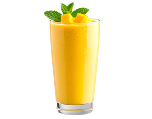 Traditional Glass of Mango Lassi with Mint Leaves, isolated on a transparent background
