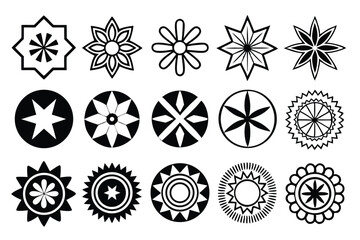Abstract Geometric Shapes Icon Set – Black Solid Symmetrical and Star-Like Design Elements for Modern Branding