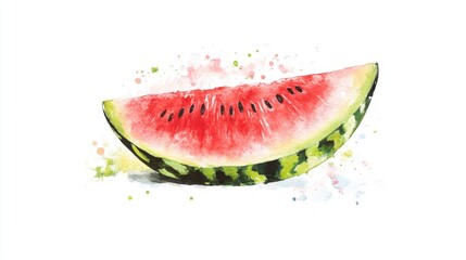 watercolorpainting of fresh watermelon and color splashes, isolated on white background