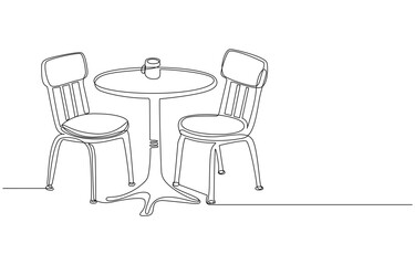 Fototapeta premium Minimalist Living Space Chair, Table, and Lamp in Line Art, Minimalist Table and Chair Line Drawing for a Cafe or Restaurant, Minimalist Line Drawing of a Table and Chairs,Cafe Table and Chairs 