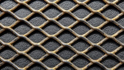 Close-up of a diamond-patterned metal mesh