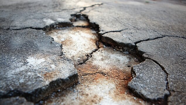Close-up of cracked asphalt road surface - Powered by Adobe
