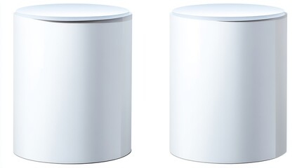 Two identical, white cylindrical containers with lids