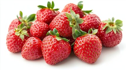 Obraz premium A cluster of fresh strawberries displaying their shiny red skin and ripe, juicy texture. These berries are perfect for snacking or using in desserts and salads