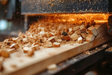 Woodworking Precision: Sawing Process with Wood Shavings for Carpentry Artistry and Craft