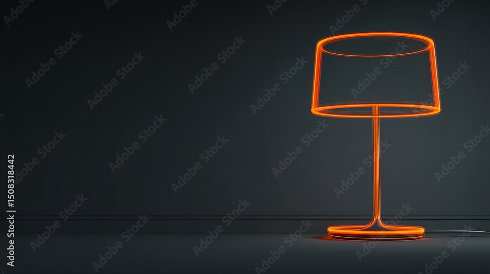 Poster modern neon lamp design illuminating a minimalistic dark background.