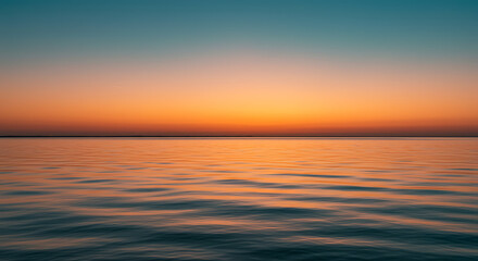 Serene Sunset over Calm Ocean Water Golden Hour Seascape Panorama