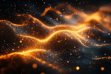 Glowing particles flowing, cosmic space, abstract background, digital art, website design