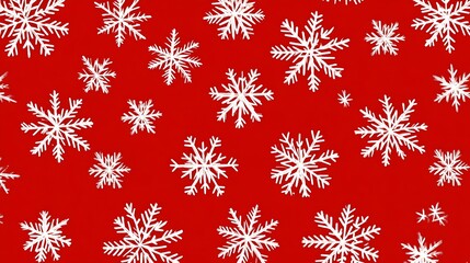 Festive snowflake pattern on a red background.