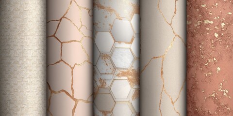 Abstract patterned textures in light pink, beige, and muted gold