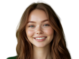 Charming red-haired woman with freckles displaying a genuine and endearing smile