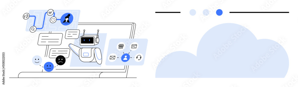Aufkleber chatbot interacting via messaging and icons, emotion graphs, and connected profiles. ideal for techn