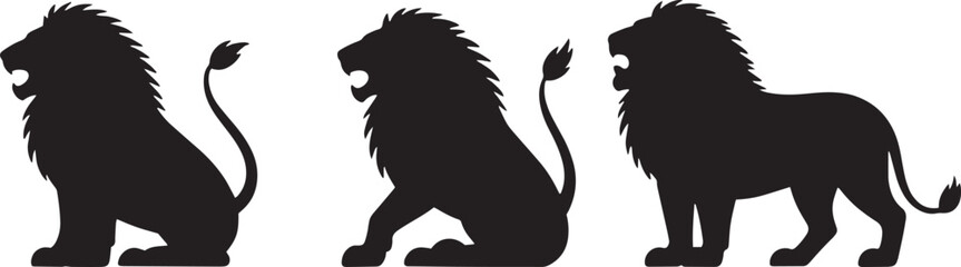 Naklejka premium lion silhouette, roaring lion silhouette, lion head silhouette, wild lion shape, king of jungle silhouette, big cat silhouette