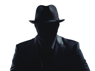 Silhouette of a mysterious man in a suit and hat embodying anonymity