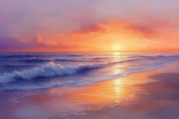 Ocean sunset beach waves calm peaceful landscape