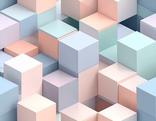 Obraz premium Abstract Pastel Cubes 3D Geometric Shapes, Modern Art, Cubic Background