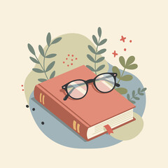Closed book with glasses – pastel calm reading icon